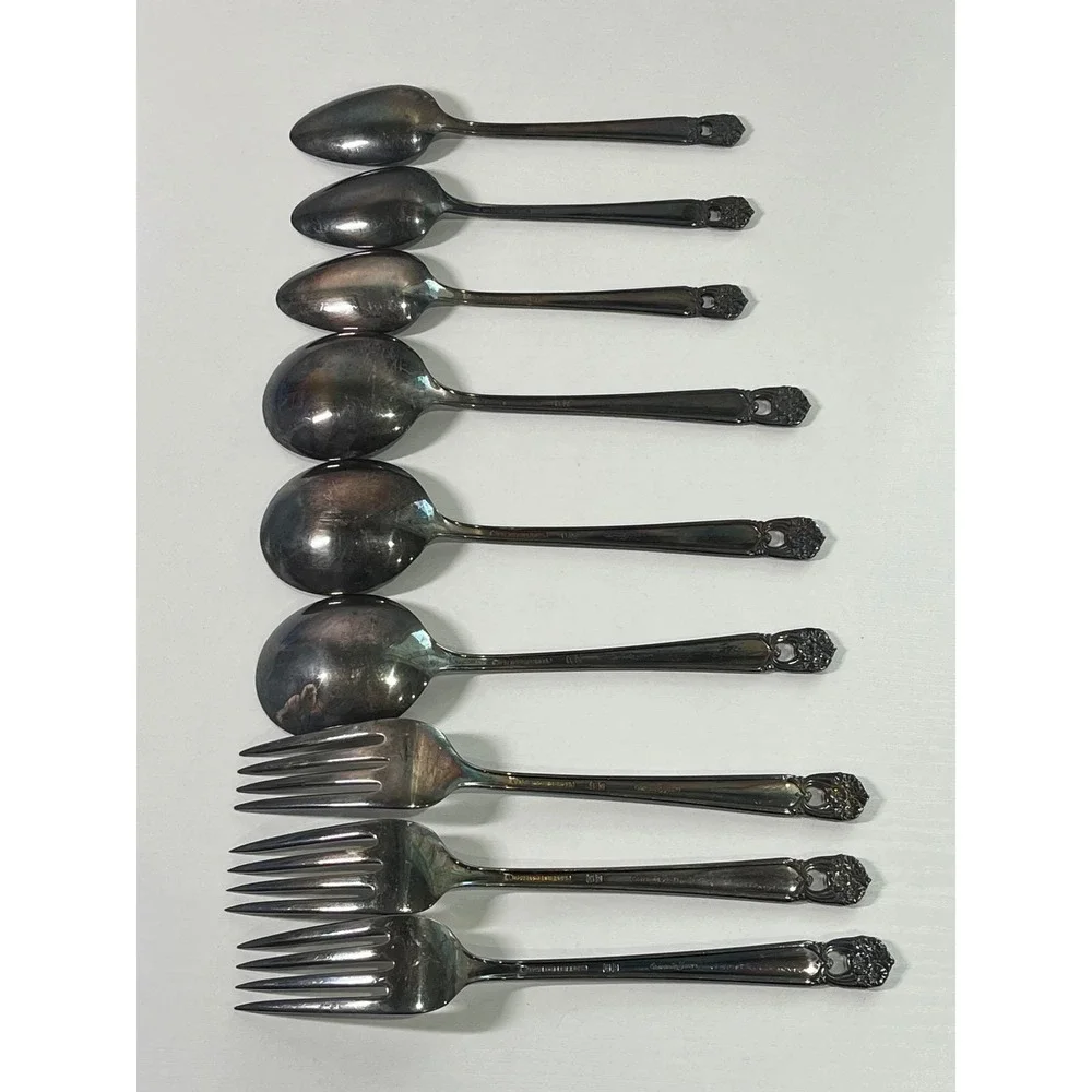 1847 Rogers Bros Eternally‎ Yours Silverplate Flatware 9pc Set Forks Spoons IS